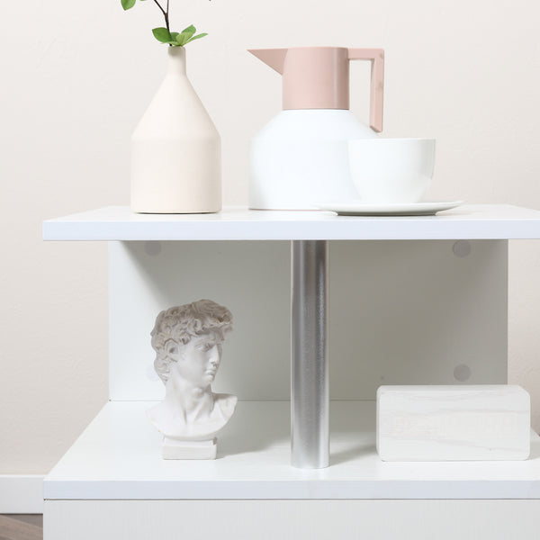 English Elm HOMCOM S-Shaped 3-Tier Modern End Table with Steel Poles, Storage Shelves, Lightweight White Finish W2225P156084