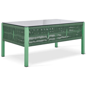English Elm K&k Outdoor 4 Piece Rope Woven Patio Set with Tempered Glass Table Deep Cushions Green SK000003AAE