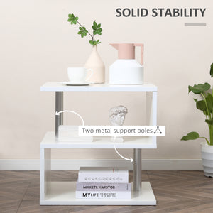 English Elm HOMCOM S-Shaped 3-Tier Modern End Table with Steel Poles, Storage Shelves, Lightweight White Finish W2225P156084