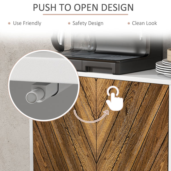 English Elm HOMCOM Chevron Door Sideboard Buffet Cabinet with Push-Open Doors, Adjustable Shelves, Brown W2225P156076