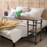 Homcom Industrial C-Shaped Rolling Sofa Side Table, 3-Tier Storage, Adjustable Height & Wheels