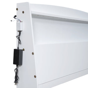 English Elm Full Full Size Platform Bed with LED Headboard, Storage Drawers & Twin Trundle, Solid Wood White GX000723AAK