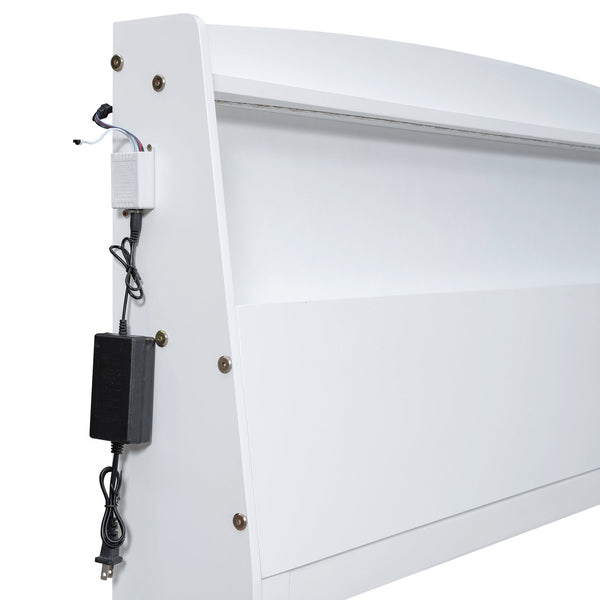 English Elm Full Full Size Platform Bed with LED Headboard, Storage Drawers & Twin Trundle, Solid Wood White GX000723AAK