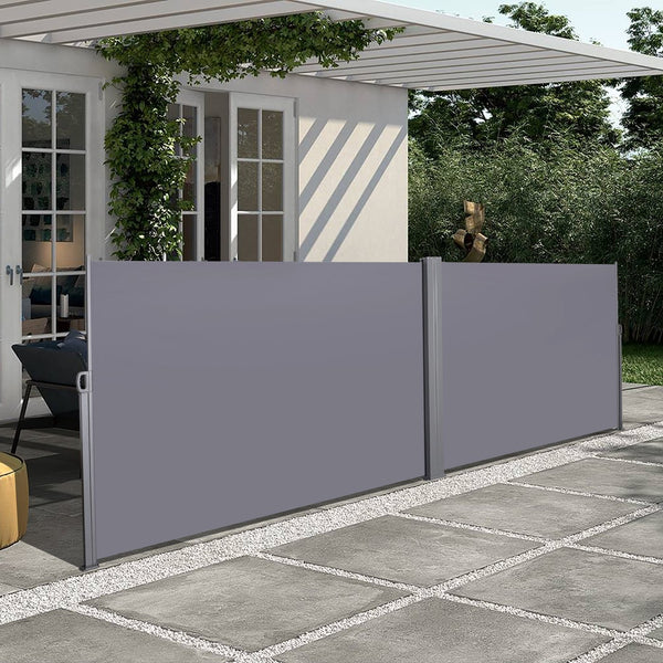 English Elm 276" Retractable Side Awning Privacy Screen 276"x71" Waterproof UV-Resistant Balcony Divider Grey Shade W419P143092
