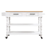 English Elm 56 Inch Rolling Kitchen Island With Storage,Kitchen Cart With Solid Oak Wood Top,Two-Sided Kitchen Island Cart On Wheels ,Wine and Spice Rack, Large Kitchen Cart With 2 Drawers, Milk White+Natural Top