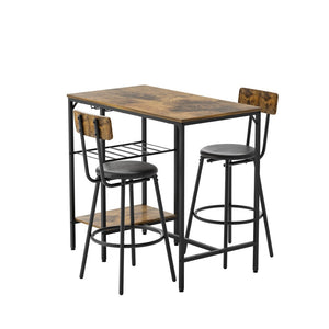 English Elm Bar Table Set 3 Piece Pub Dining with Pu Stools Iron Frame for Small Spaces W1903P149802