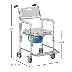 English Elm HOMCOM 3-in-1 Shower Commode Wheelchair with Padded Seat, Waterproof Aluminum Frame, 330 lb Capacity W2225P156080