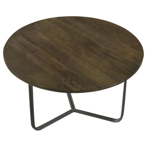 English Elm Natural Round Accent Table With Mango Wood Top & Gunmetal Frame - Stylish & Versatile Decor Piece B062P153907