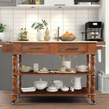 English Elm 56 Inch Rolling Kitchen Island With Storage,Kitchen Cart With Solid Oak Wood Top,Two-Sided Kitchen Island Cart On Wheels , Wine and Spice Rack, Large Kitchen Cart With 2 Drawers, Walnut+Natural Top