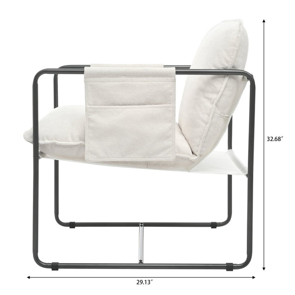 English Elm 2 Teddy Fabric Upholstered Armchairs Iron Frame Side Pockets Living Room Seating Set W680P145263
