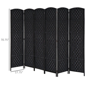 English Elm HOMCOM 6' Tall Wicker Weave 6-Panel Folding Room Divider with Arched Top and Portable Design Black W2225P156067