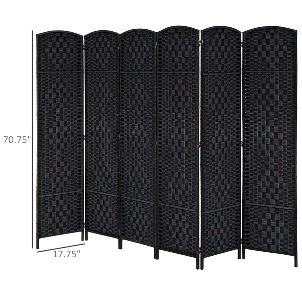 English Elm HOMCOM 6' Tall Wicker Weave 6-Panel Folding Room Divider with Arched Top and Portable Design Black W2225P156067