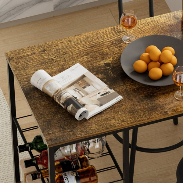 English Elm Bar Table Set 3 Piece Pub Dining with Pu Stools Iron Frame for Small Spaces W1903P149802
