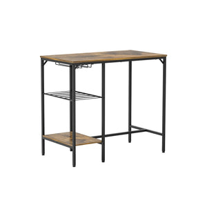 English Elm Bar Table Set 3 Piece Pub Dining with Pu Stools Iron Frame for Small Spaces W1903P149802