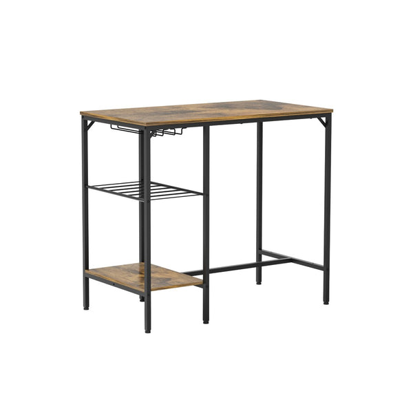 English Elm Bar Table Set 3 Piece Pub Dining with Pu Stools Iron Frame for Small Spaces W1903P149802