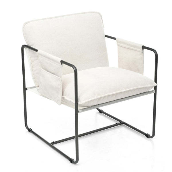 English Elm 2 Teddy Fabric Upholstered Armchairs Iron Frame Side Pockets Living Room Seating Set W680P145263