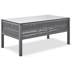 English Elm K&k Outdoor 4 Piece Rope Woven Patio Set with Tempered Glass Table Deep Cushions Grey SK000003AAG