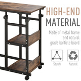 English Elm Homcom Industrial C-Shaped Mobile Rolling Sofa Side Table With 3-Tier Storage Shelving, Adjustable Height, & Wheels