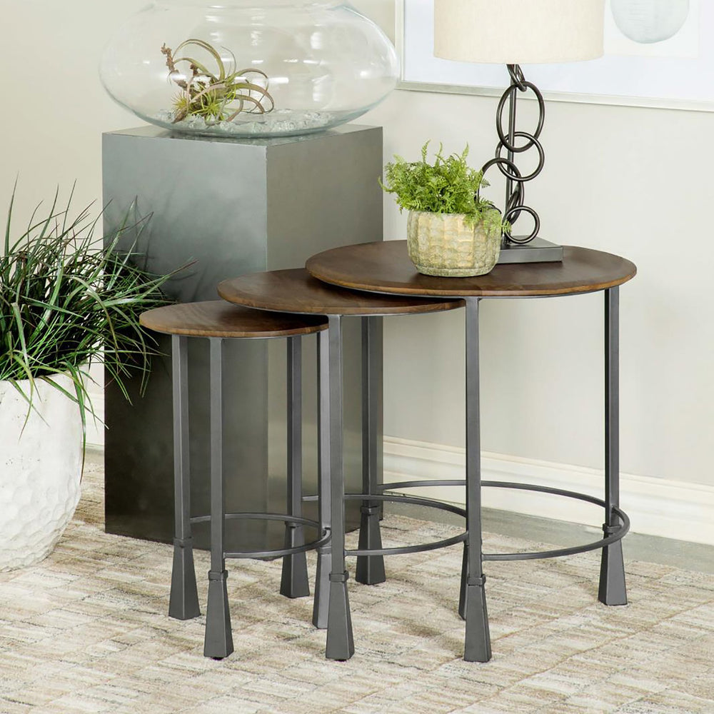 English Elm Natural 3-Piece Nesting Table Set - Stylish Mango Wood & Gunmetal Iron For Versatile Home Decor B062P153905