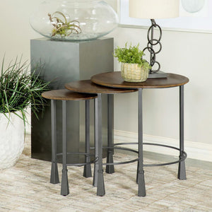 English Elm Natural 3-Piece Nesting Table Set - Stylish Mango Wood & Gunmetal Iron For Versatile Home Decor B062P153905
