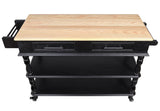 English Elm 56 Inch Rolling Kitchen Island With Storage,Kitchen Cart With Solid Oak Wood Top,Two-Sided Kitchen Island Cart On Wheels , Wine and Spice Rack, Large Kitchen Cart With 2 Drawers, Black+Natural Top