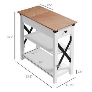 English Elm HOMCOM Compact Side Table with Charging Station, 2 USB + Outlet, 2-Tier Shelves & Cabinet Storage W2225P156069