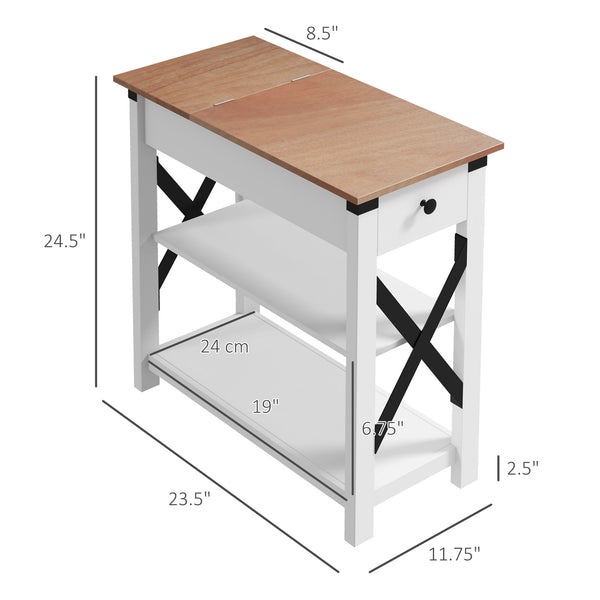 English Elm HOMCOM Compact Side Table with Charging Station, 2 USB + Outlet, 2-Tier Shelves & Cabinet Storage W2225P156069