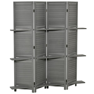 English Elm Homcom 4-Panel Folding Room Divider With Shelves - Stylish Gray Privacy Screen For Bedroom & Office W2225P156079