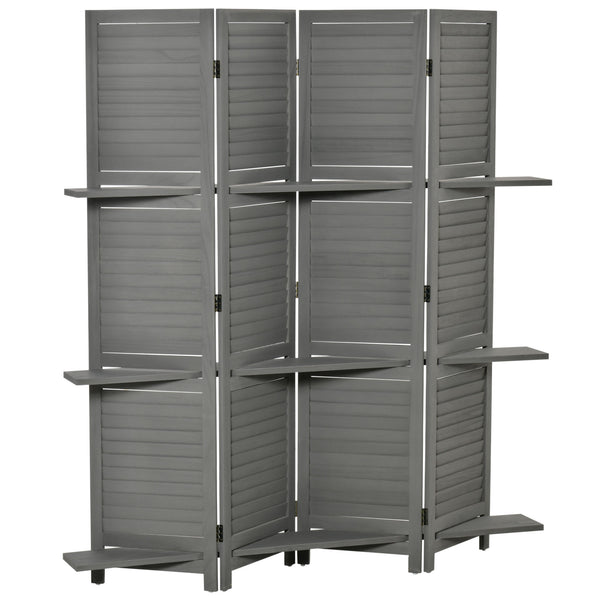 English Elm Homcom 4-Panel Folding Room Divider With Shelves - Stylish Gray Privacy Screen For Bedroom & Office W2225P156079