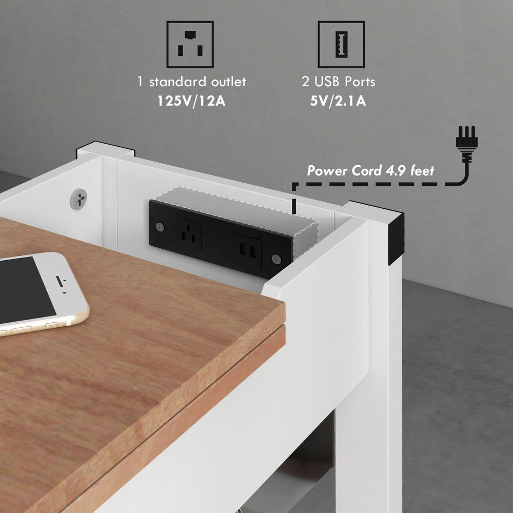 English Elm HOMCOM Compact Side Table with Charging Station, 2 USB + Outlet, 2-Tier Shelves & Cabinet Storage W2225P156069