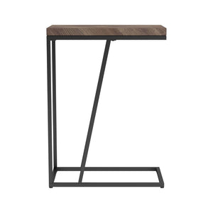 English Elm Rustic Tobacco Herringbone Accent Table with Sandy Black Metal Legs, Modern Angled Silhouette - 25"H B062P153914