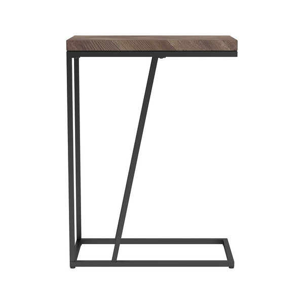 English Elm Rustic Tobacco Herringbone Accent Table with Sandy Black Metal Legs, Modern Angled Silhouette - 25"H B062P153914