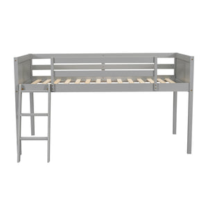 English Elm Twin Low Loft Bed with Ladder and Guardrails for Kids – Pine-MDF Durable Design, Safe Play Space Gray WF313084AAE