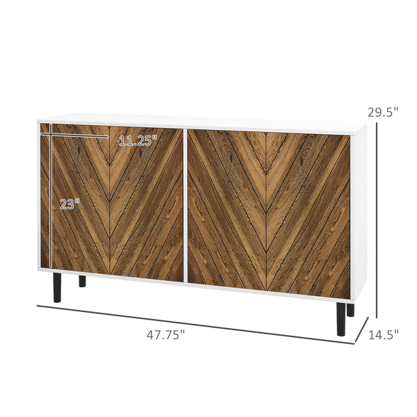 English Elm HOMCOM Chevron Door Sideboard Buffet Cabinet with Push-Open Doors, Adjustable Shelves, Brown W2225P156076