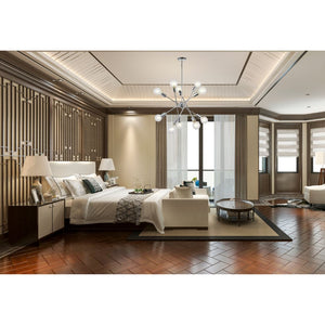 English Elm Modern Sputnik 10-Light Chandelier Chrome with Adjustable Arms, Dimmable, G25/G30 Compatible, Sloped Ceiling Adapter B130P152407