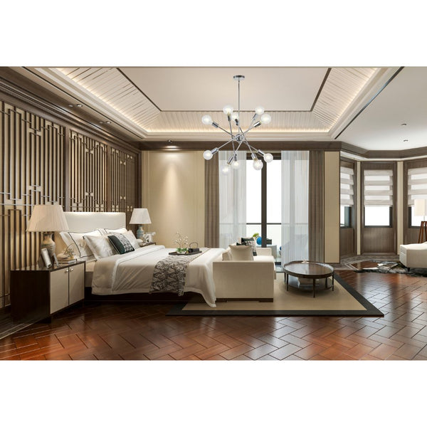 English Elm Modern Sputnik 10-Light Chandelier Chrome with Adjustable Arms, Dimmable, G25/G30 Compatible, Sloped Ceiling Adapter B130P152407