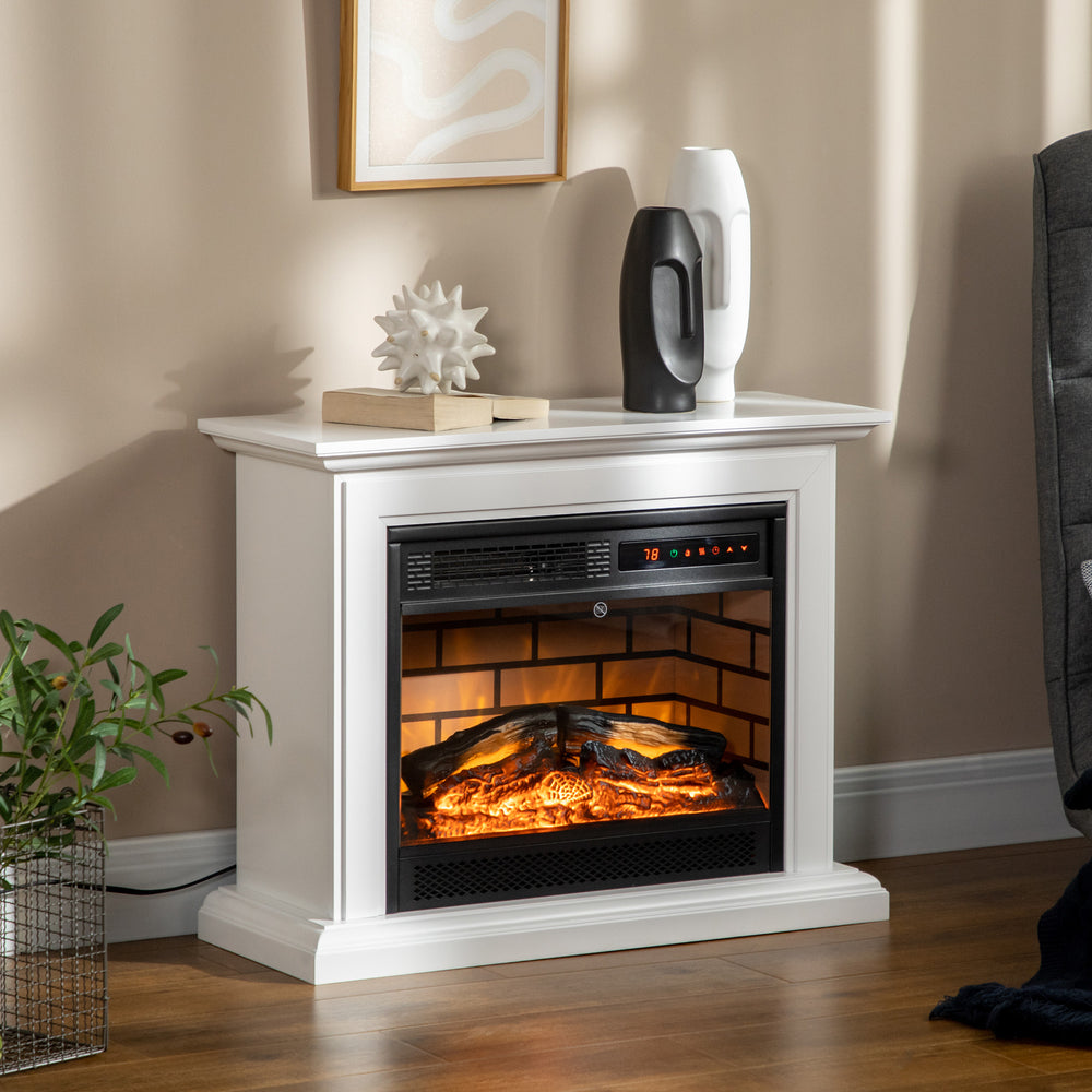 English Elm HOMCOM 31" Electric Fireplace Mantel with Dimmable Flame, Remote Control, 1400W Heater, White W2225P156090