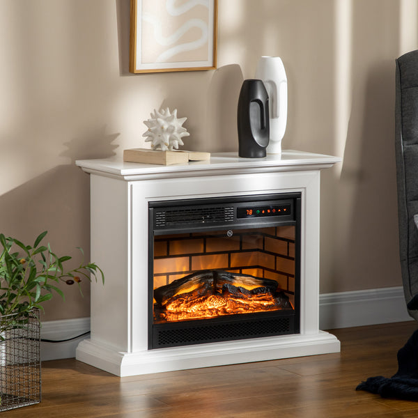 English Elm HOMCOM 31" Electric Fireplace Mantel with Dimmable Flame, Remote Control, 1400W Heater, White W2225P156090