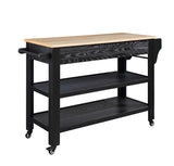 English Elm 57 Inch Rolling Kitchen Island With Storage,Kitchen Cart With Solid Oak Wood Top,Two-Sided Kitchen Island Cart On Wheels , Wine and Spice Rack, Large Kitchen Cart With 2 Drawers, Black+Natural Top