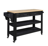 English Elm 57 Inch Rolling Kitchen Island With Storage,Kitchen Cart With Solid Oak Wood Top,Two-Sided Kitchen Island Cart On Wheels , Wine and Spice Rack, Large Kitchen Cart With 2 Drawers, Black+Natural Top