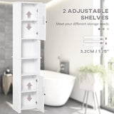 English Elm Homcom Tall Bathroom Storage Cabinet, Freestanding Linen Tower With 2-Tier Shelf and 2 Cabinets, Narrow Side Floor Organizer, White