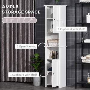 English Elm Homcom Slim Freestanding Linen Tower Cabinet With 2 Shelves, 2 Cabinets For Organized Bathroom Storage W2225P156094