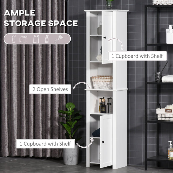 English Elm Homcom Slim Freestanding Linen Tower Cabinet With 2 Shelves, 2 Cabinets For Organized Bathroom Storage W2225P156094