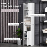 English Elm Homcom Tall Bathroom Storage Cabinet, Freestanding Linen Tower With 2-Tier Shelf and 2 Cabinets, Narrow Side Floor Organizer, White