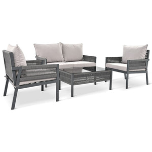 English Elm K&k Outdoor 4 Piece Rope Woven Patio Set with Tempered Glass Table Deep Cushions Grey SK000003AAG