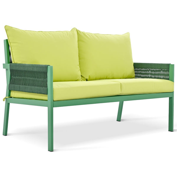 English Elm K&k Outdoor 4 Piece Rope Woven Patio Set with Tempered Glass Table Deep Cushions Green SK000003AAE