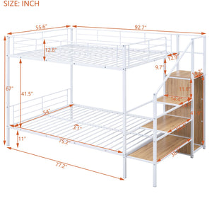 English Elm Full Metal Bunk Bed with Desk, Lateral 3-Tier Ladder Shelves and Under-Ladder Wardrobe for Space-Saving Teens White SF000083AAK
