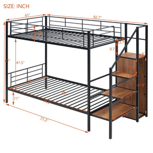 English Elm Twin Metal Bunk Bed with Built-In Desk, Lateral Storage Ladder and Under-Ladder Wardrobe Space-saving design for kids and teens Black MF315578AAB