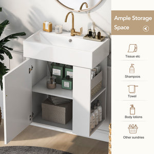English Elm 21.6inch Modern Floating Bathroom Vanity with Ceramic Basin, Wave Door, Rose Gold Handle, Right Side Storage and Soft-Close Design WF318757AAK