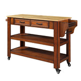 English Elm 57 Inch Rolling Kitchen Island With Storage,Kitchen Cart With Solid Oak Wood Top,Two-Sided Kitchen Island Cart On Wheels ,Wine and Spice Rack, Large Kitchen Cart With 2 Drawers, Walnut+Natural Top